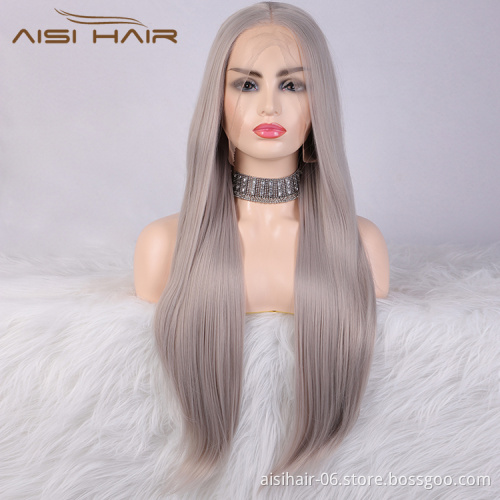 Aisi Hair Long Silky Straight Lace Front Wig Middle Part Swiss Lace Wigs Hign Quality Synthetic Hair Lace Front Wigs For Women